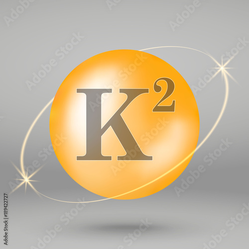 Vitamin K2 gold icon. drop pill capsule. Vitamin complex design