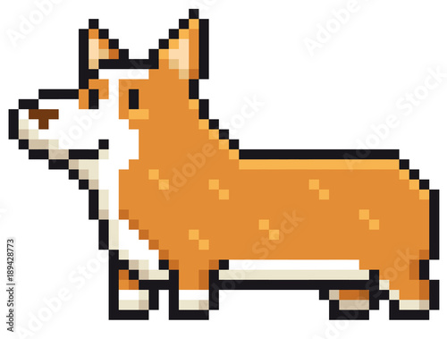 Vector illustration of Cartoon Dog breed welsh corgi - Pixel design