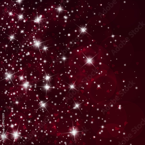 Falling hearts valentine background. Left gradient on wine red background. Falling hearts valentines day remarkable design. Vector illustration.
