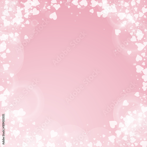 Falling hearts valentine background. Corner frame on pink background. Falling hearts valentines day mind-blowing design. Vector illustration.