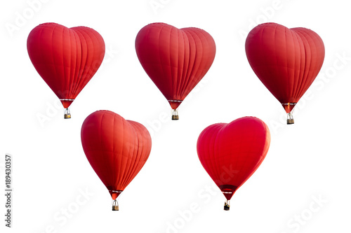 Set of Red hot air balloons in the shape of a heart isolated on white background