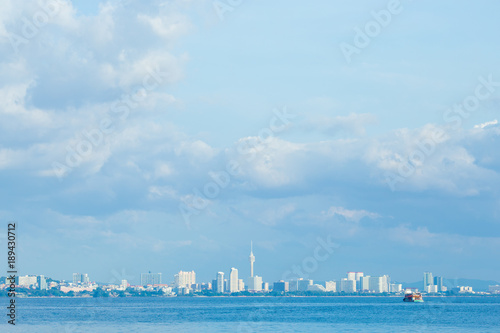 Beautiful sky with sea and boat tour background Pattaya City at Koh Lan Thailand.