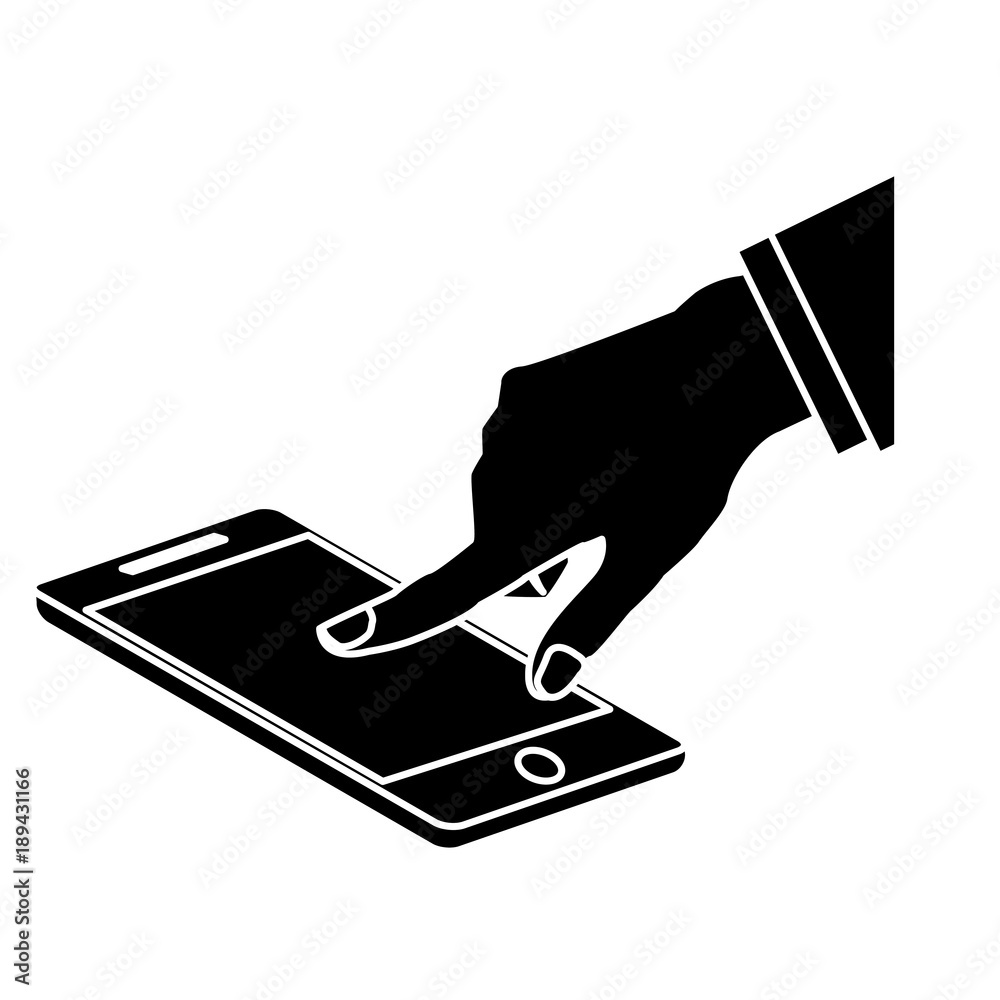 Hand touching smartphone icon vector illustration graphic design