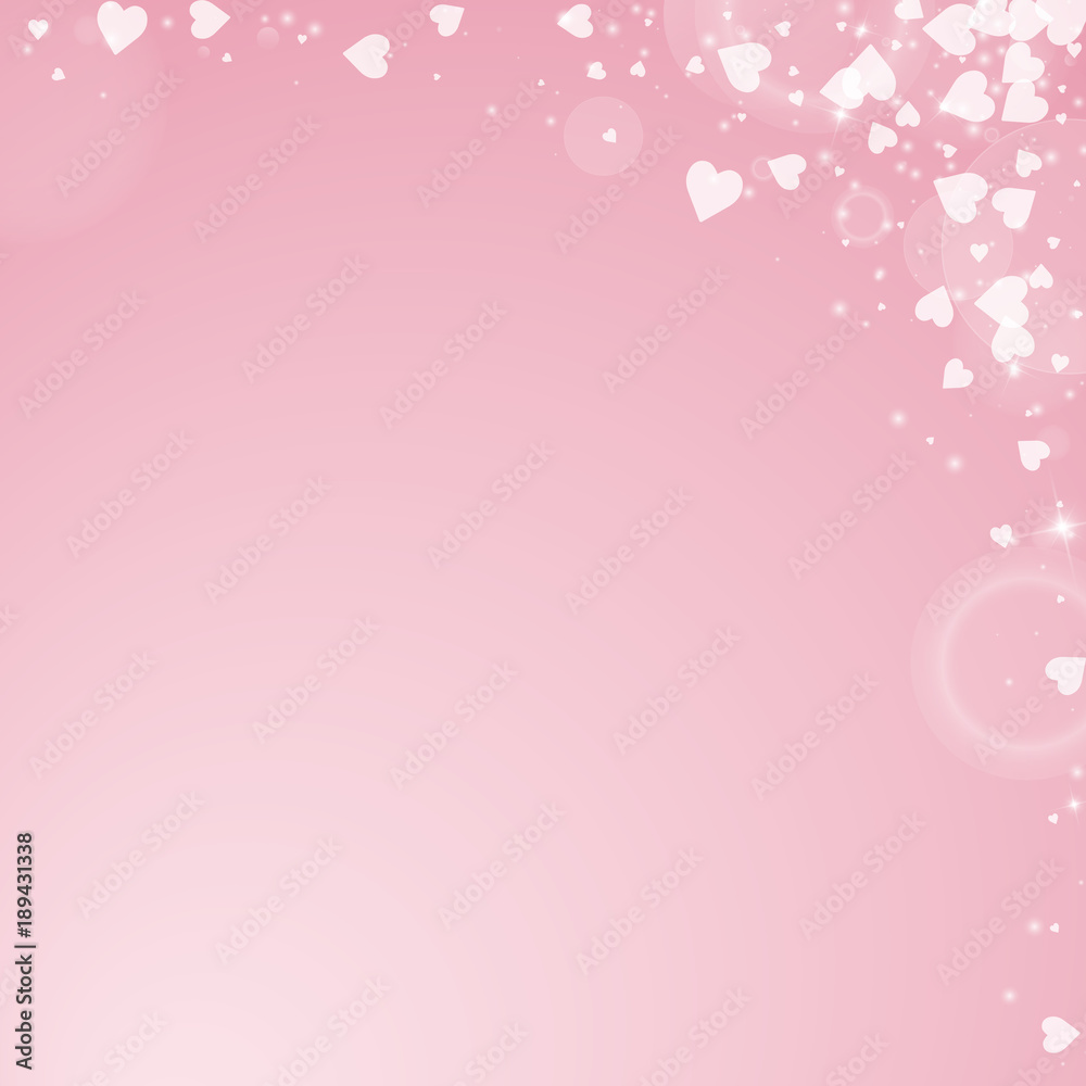 Falling hearts valentine background. Abstract right top corner on pink background. Falling hearts valentines day marvelous design. Vector illustration.
