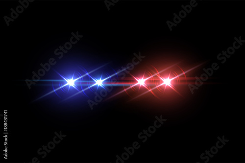 Police car flash effect on dark background. Vector illustration.