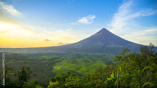 Mount Mayon Volcano With Perfect Cone - Sunrise in Albay, Luzon - Philippines photo