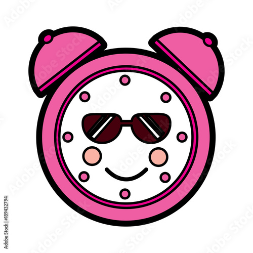 clock wth sunglasses  kawaii icon image vector illustration design 