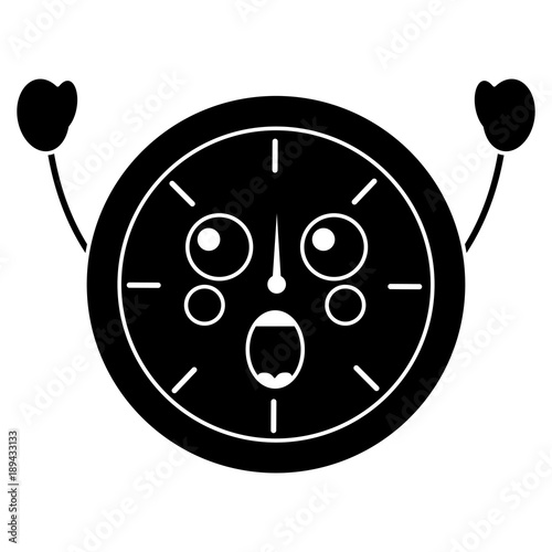 suprised clock kawaii icon image vector illustration design  black and white