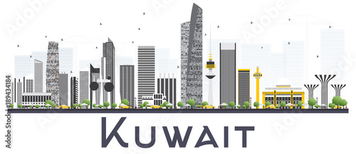 Kuwait City Skyline with Gray Buildings Isolated on White Background.