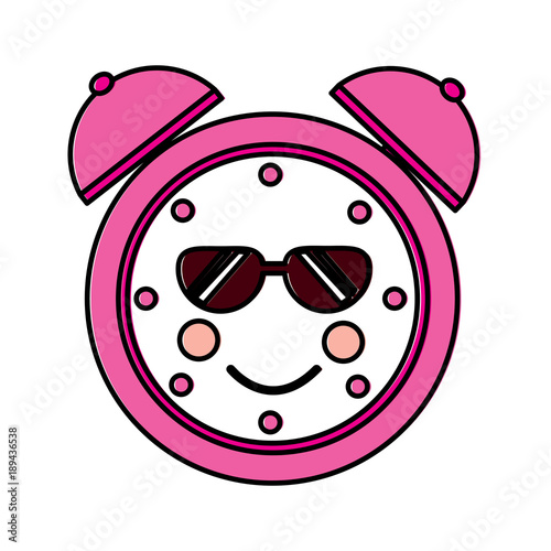 clock wth sunglasses  kawaii icon image vector illustration design