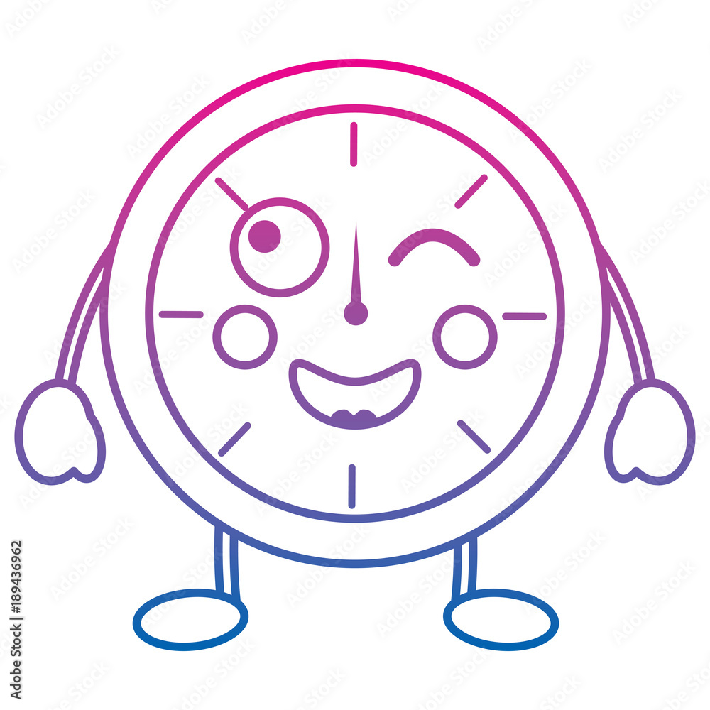 kawaii round clock time cartoon character vector illustration outline design color line gradient kawaii round clock time cartoon character vector illustration outline design color line gradient