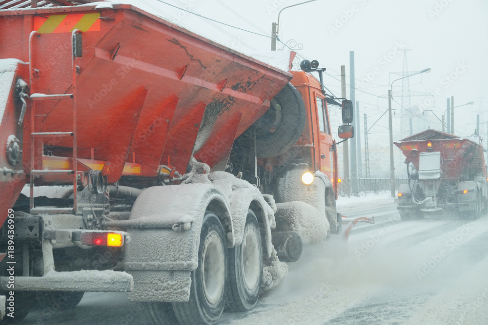 Fototapeta premium cleaning equipment snow on the road