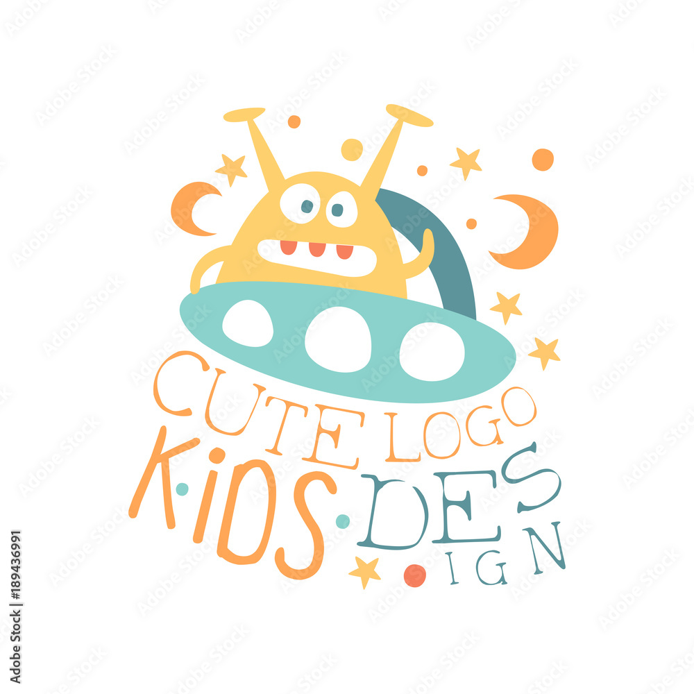 Obraz premium Cute kids logo design, baby shop label, fashion print for kids wear, baby shower celebration, greeting, invitation card colorful hand drawn vector Illustration