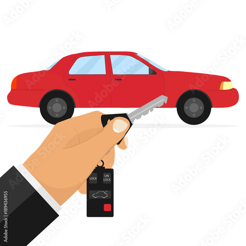 A man holds the keys to the car. The man wants to open the car door.