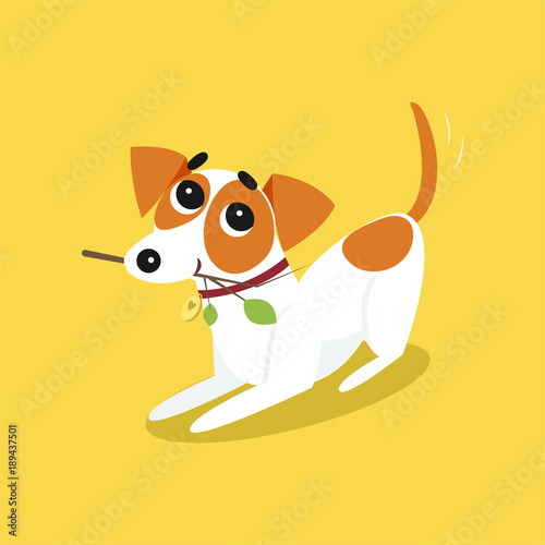 Cute jack russell terrier running with stick, funny pet animal character cartoon vector Illustration