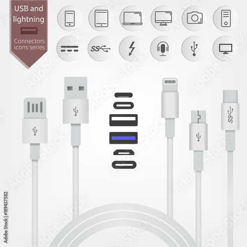 Set of USB and Lightning interfaces.