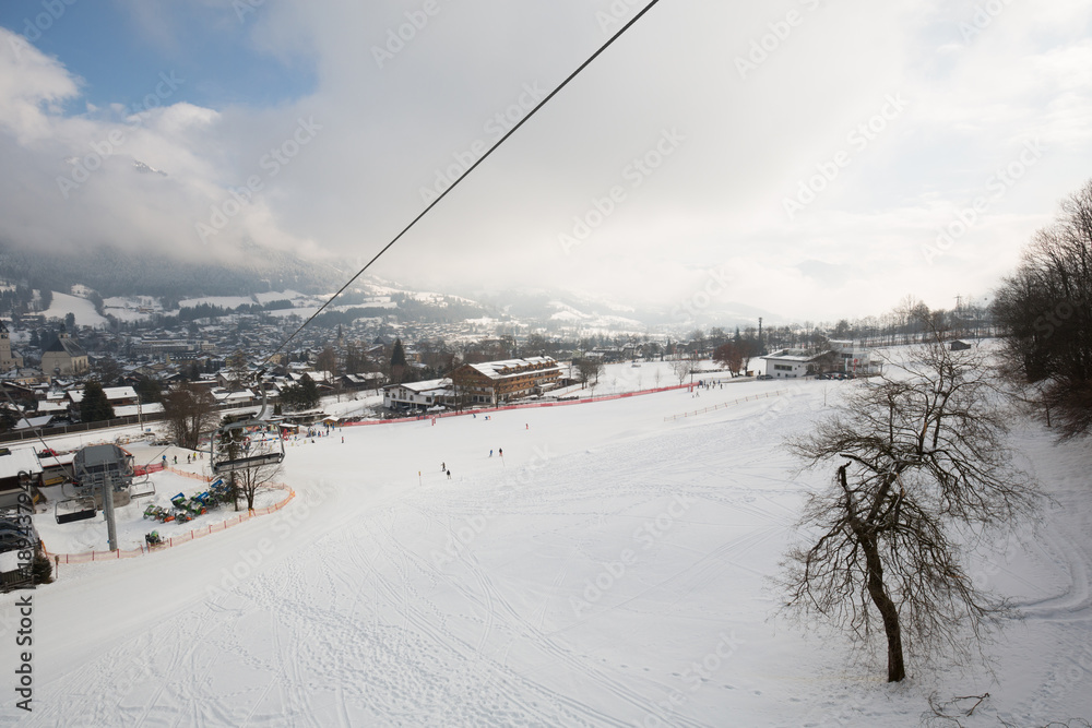 Ski slopes on mountain resort