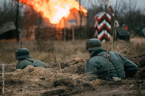 German soldiers in battle in the trench