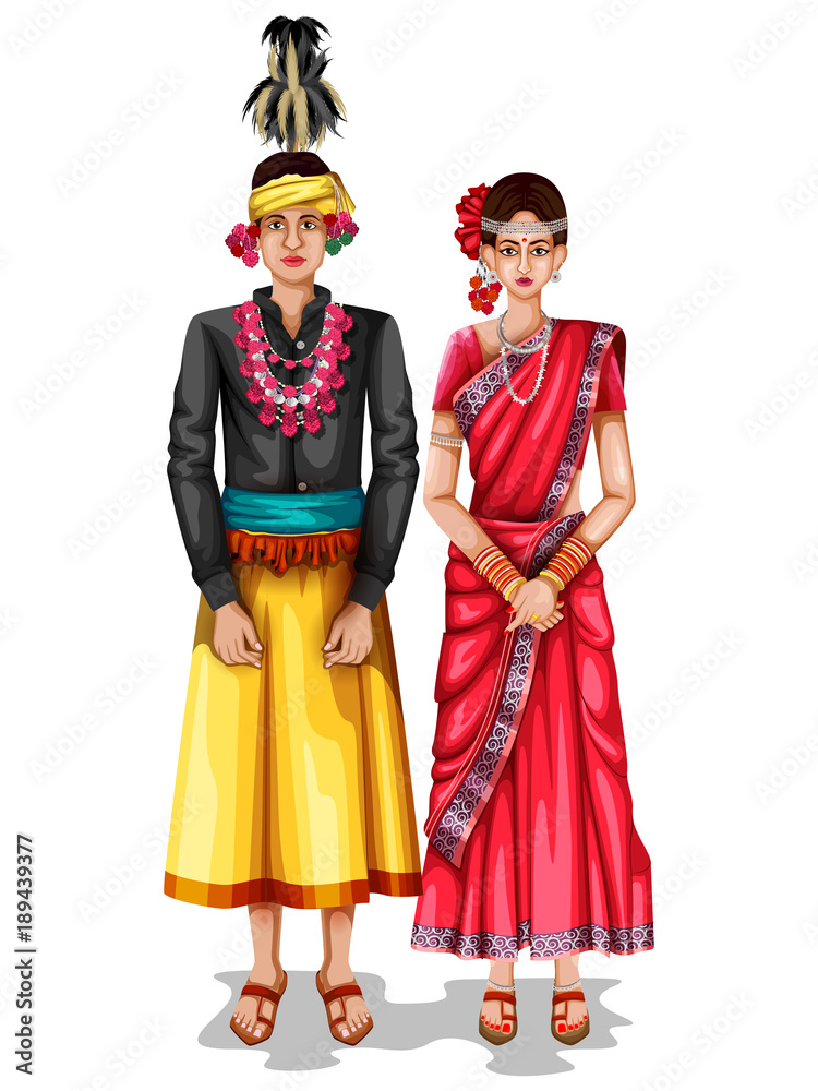 Chhattisgarhi wedding couple in traditional costume of Chhattisgarh, India