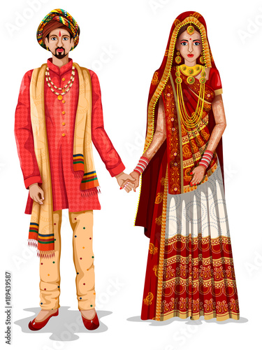 Gujaratii wedding couple in traditional costume of Gujarat, India