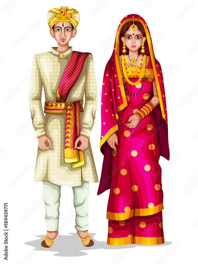 Karnatakan wedding couple in traditional costume of Karnataka, India