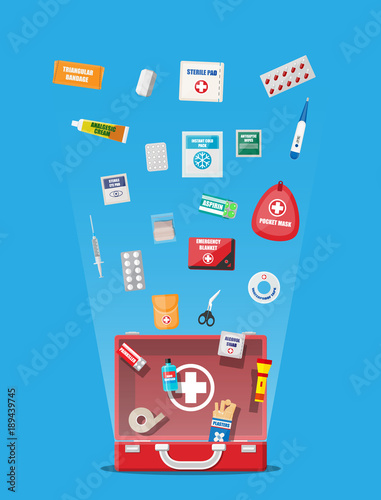 First aid kit with medical equipment