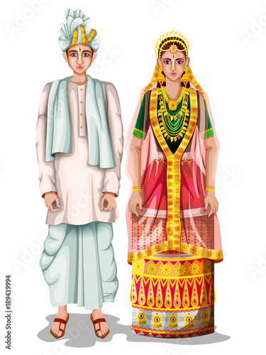 Manipuri wedding couple in traditional costume of Manipur, India photo