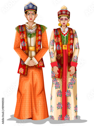 Sikkimese wedding couple in traditional costume of Sikkim, India © snapgalleria