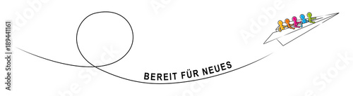 BEREIT FÜR NEUES – Eine Gruppe Strichmännchen fliegt im Papierflieger aufwärts