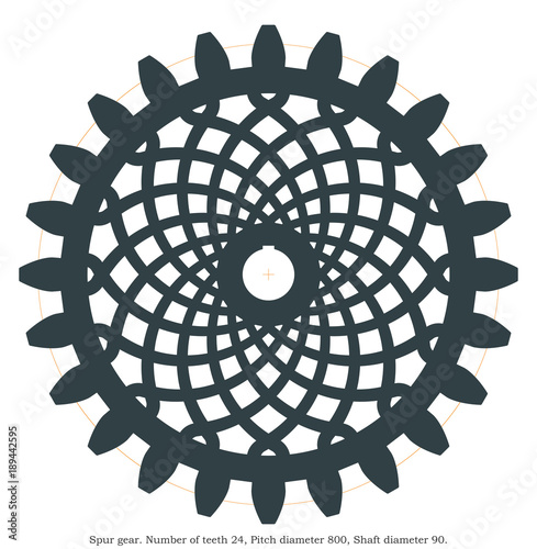 Real spur gear with a decorative pattern. Laser cutting.