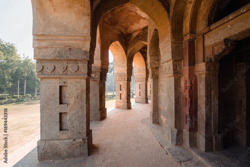 Arch of the ancient temple in Delhi, India.