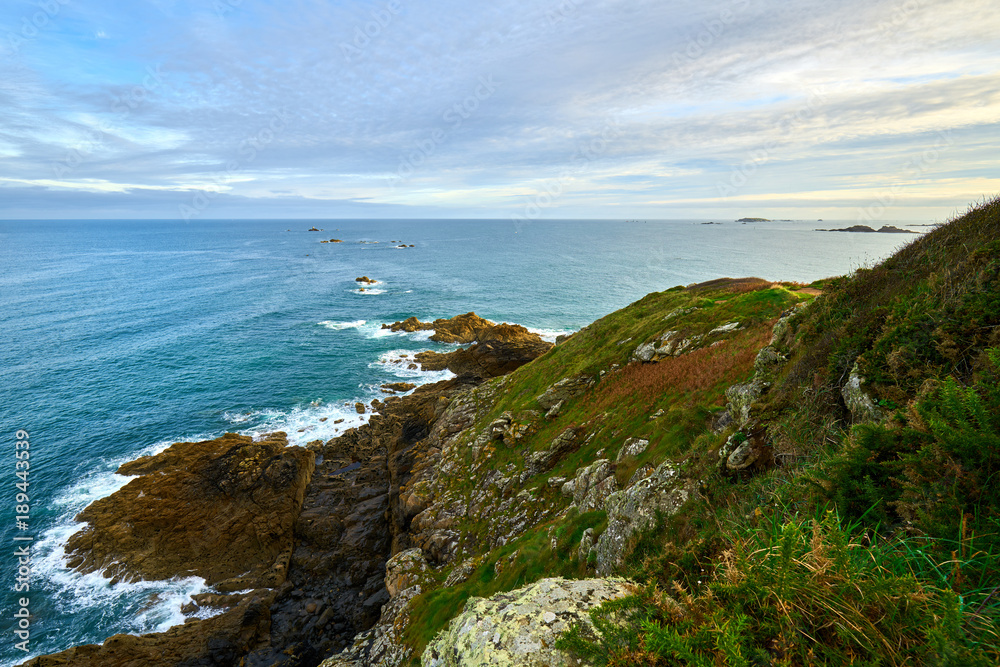 seaside of Pointe de la Garde Guérin and beautiful view on emerald coast, near Saint-briac sur mec , Brittany, France  