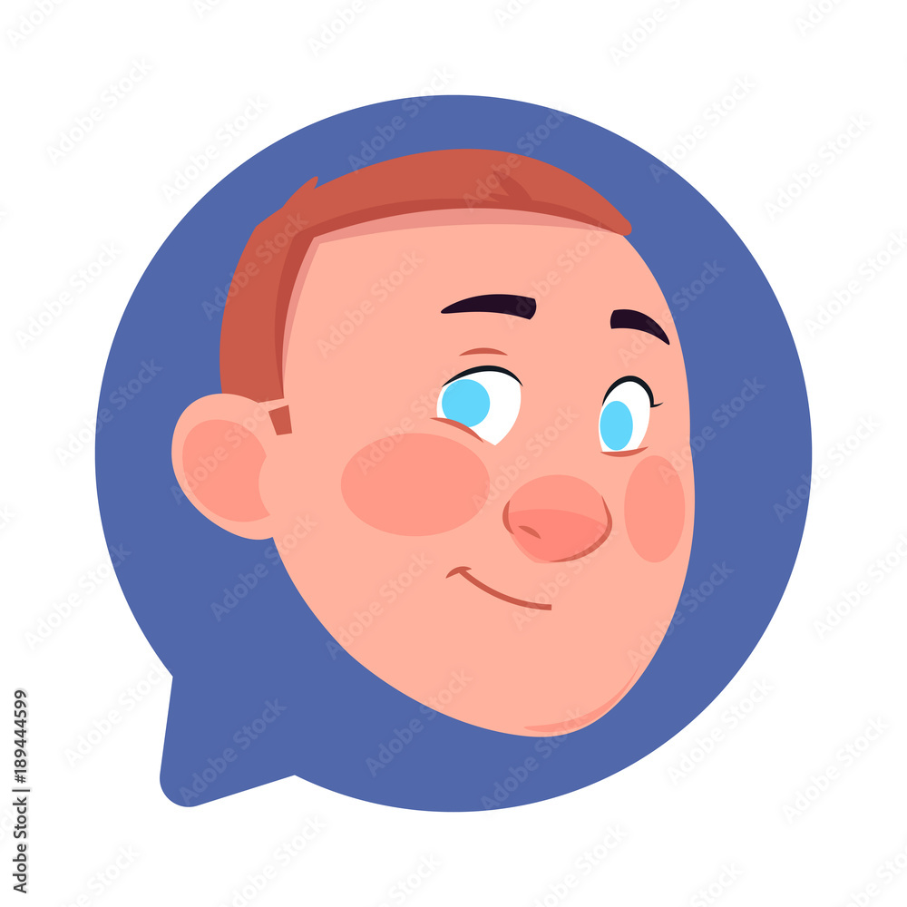 Obraz premium Profile Icon Male Head In Chat Bubble Isolated, Young Man Avatar Cartoon Character Portrait Flat Vector Illustration