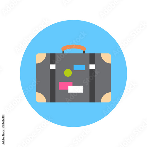 Free Download Old Suitcase With Stickers Icon Travel Baggage Concept Flat Vector Illustration - GFXLoad