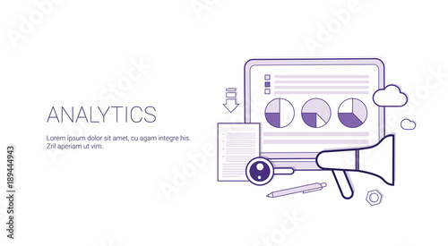 Analytics Website Search Information, Financial Business Analysis Concept Banner With Copy Space Thin Line Vector Illustration