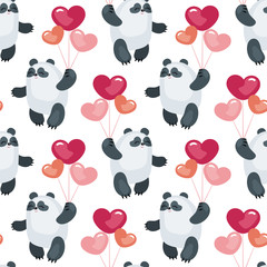 Wandcirkels Dieren met ballon patronen Schattige pandaberen met hartjes patroon  © olga_a_belova