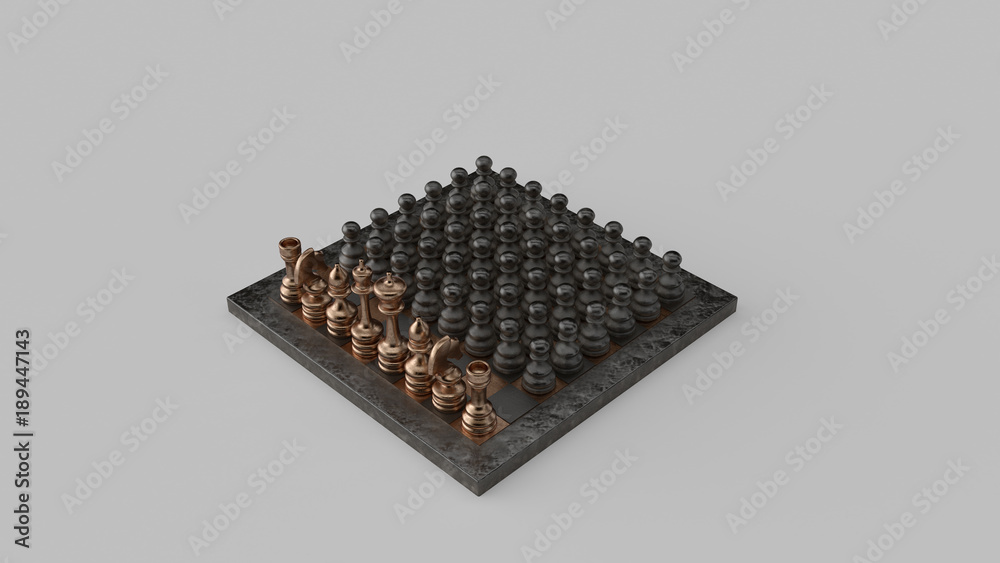 Brass and Iron chessboard and pieces 3d illustration Brass and Iron chessboard and pieces 3d illustration