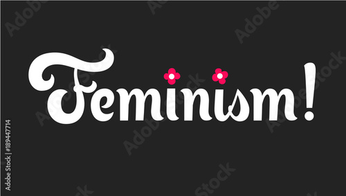 Feminist word, black and red inscription on white background. Vector lettering for cards, posters and t-shirt. Logo.