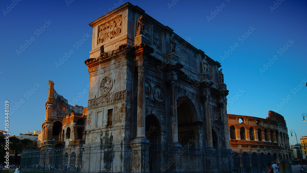 View of the Colosseum and Arch of Constantine, Rome, Italy
