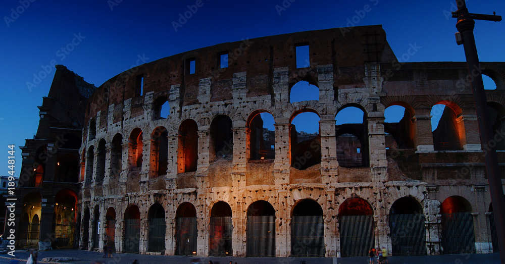 View of the Colosseum in Rome in dusk, Italy