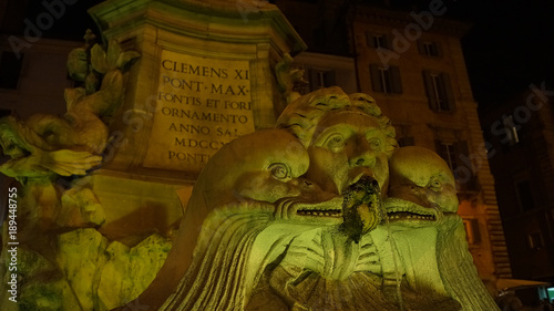 Fountain detail illuminated at the Pantheon in Rome