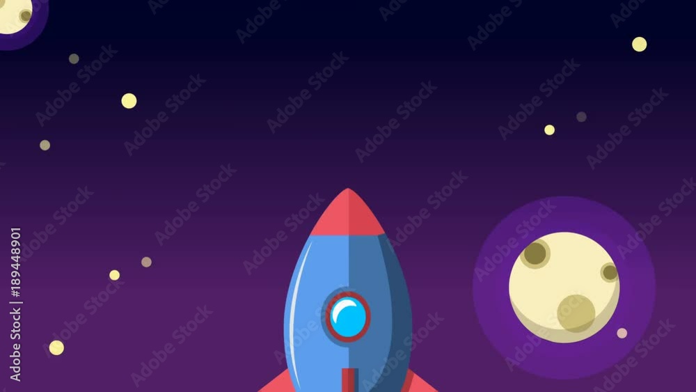 Flat style animation of rocket launch in deep space. Flat style animation of rocket launch in deep space.