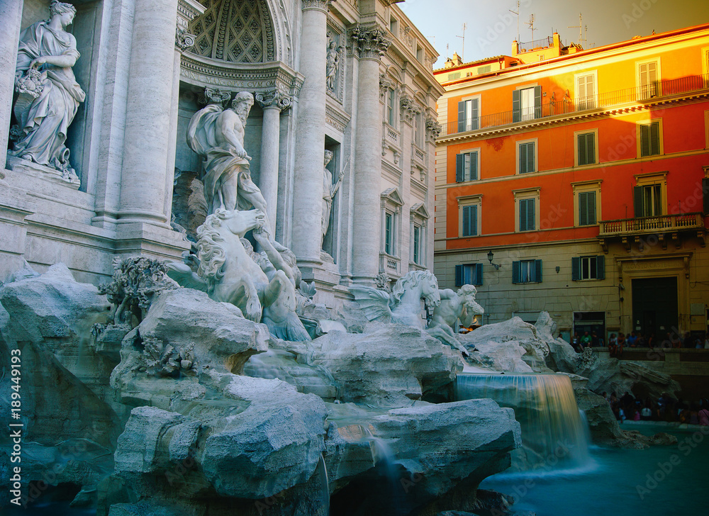 The famous Trevi Fountain (Fontana di Trevi) in Rome.