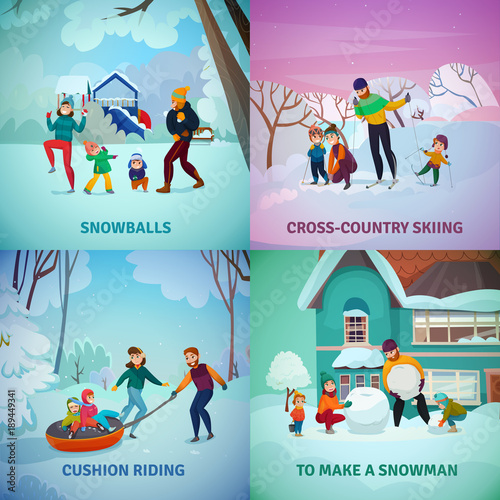 Winter Recreation Concept Icons Set