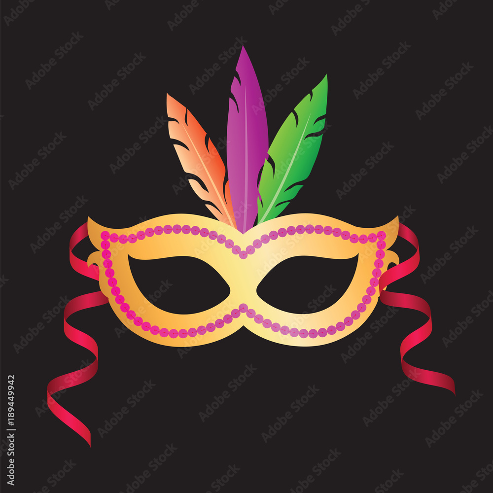 Carnival mask with colorful feathers on a black background. Carnival mask with colorful feathers on a black background.