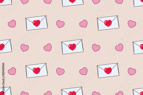 Seamless pattern with envelopes and hearts for Valentine's day