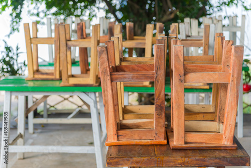 wooden chair in restaurant
