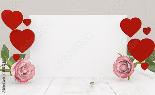 White card with roses and hearts