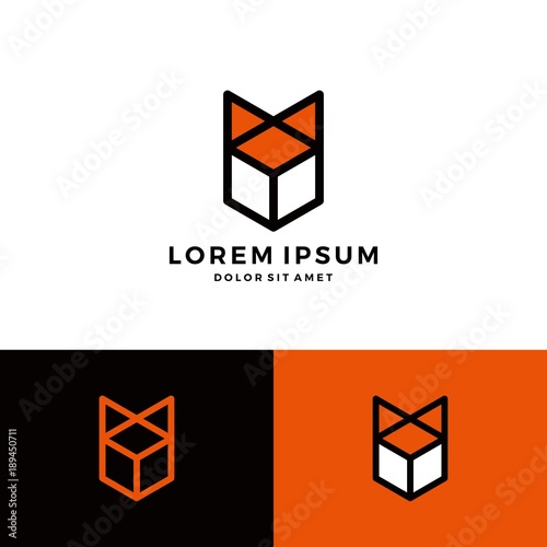 box fox cube geometric logo vector download line art outline