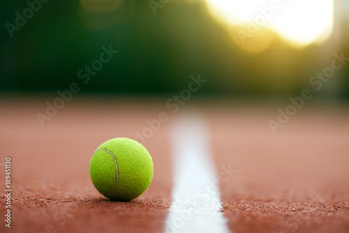 Sports. Close Up Shot Of Tennis Ball On Court.
